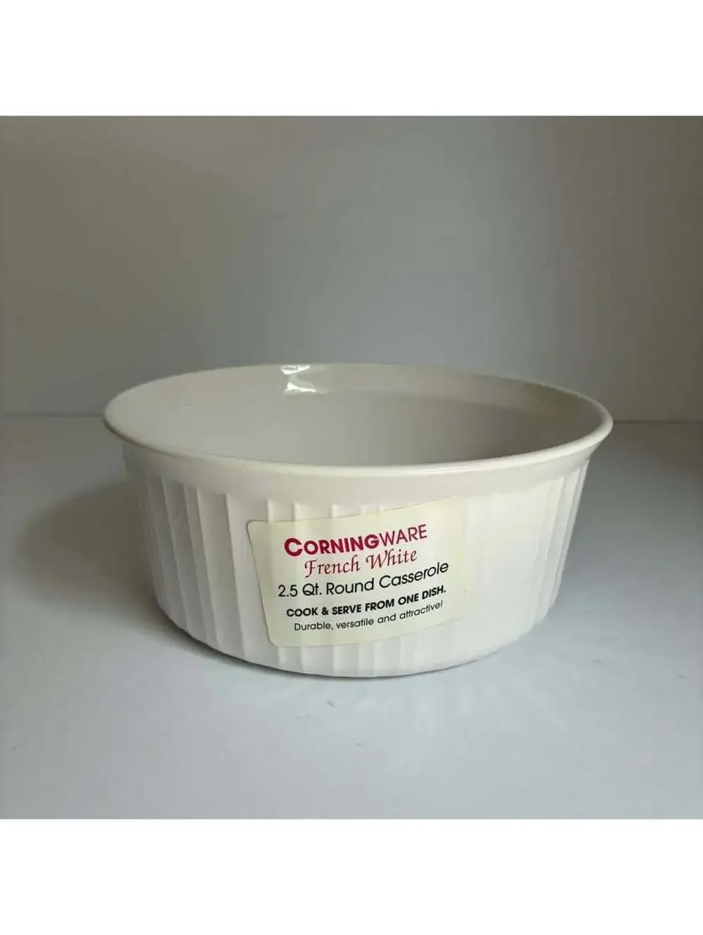 Vintage CorningWare French White F-1-B 2.5 Qt Casserole USA NOS Label No Lid
